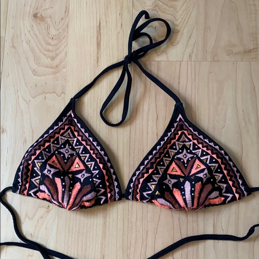 metallic and neon patterned bikini top